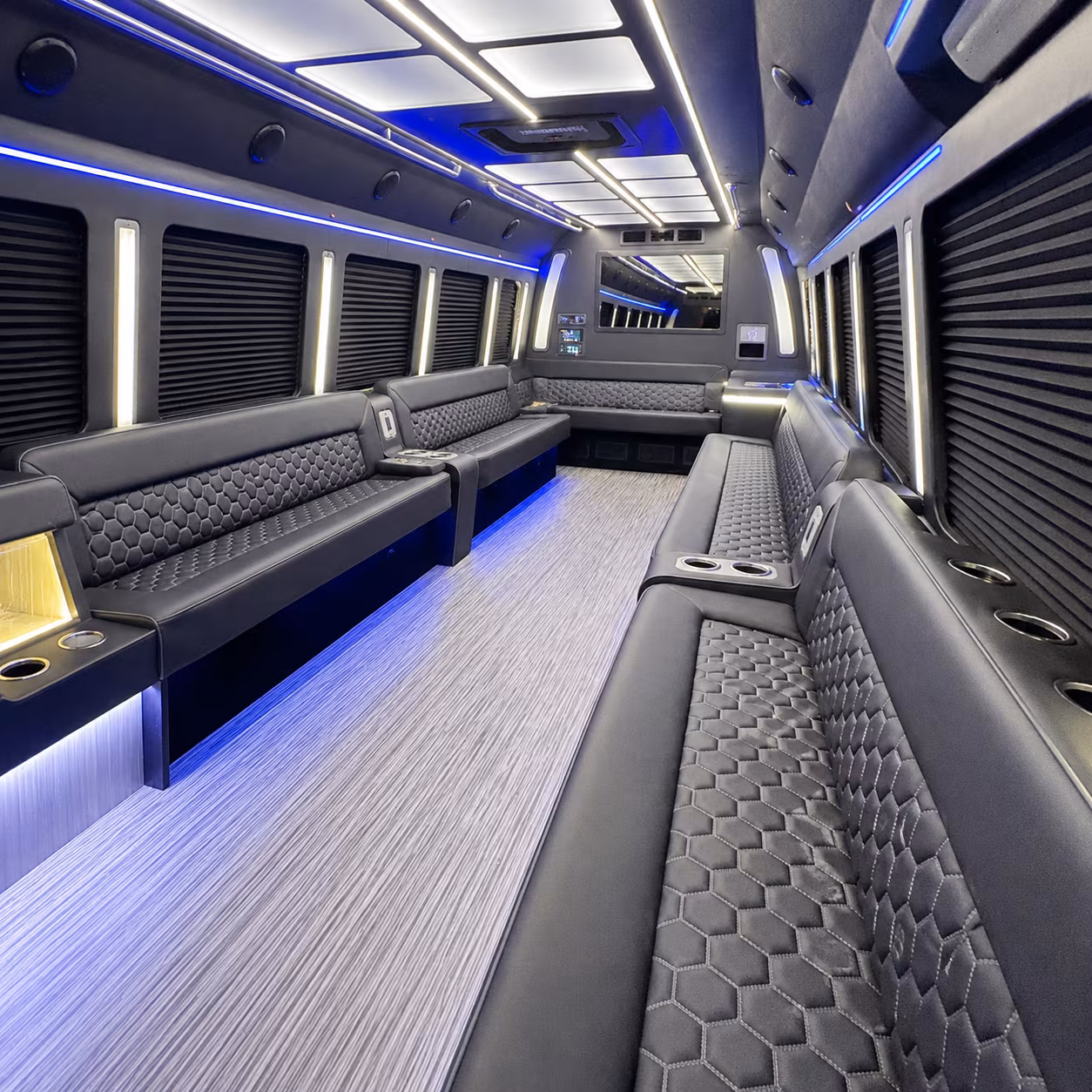 Passenger seating aboard a party bus rental serving Staten Island